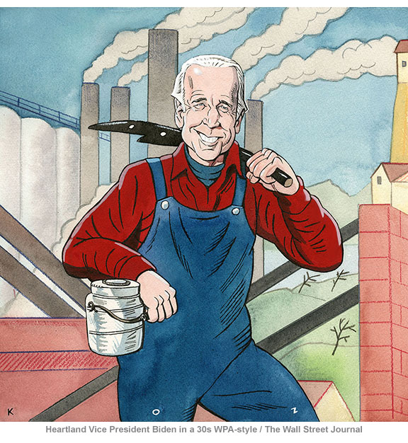 Vice President Joe Biden like a worker in the 1930s in the style of a WPA painting.